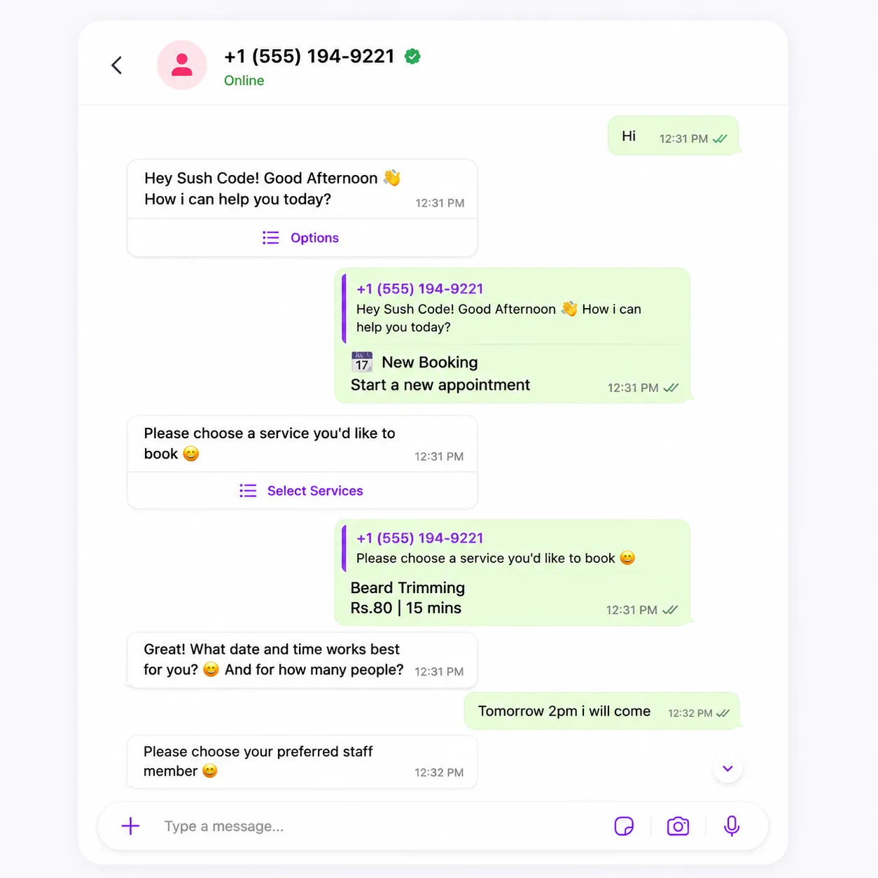 WhatsApp booking bot